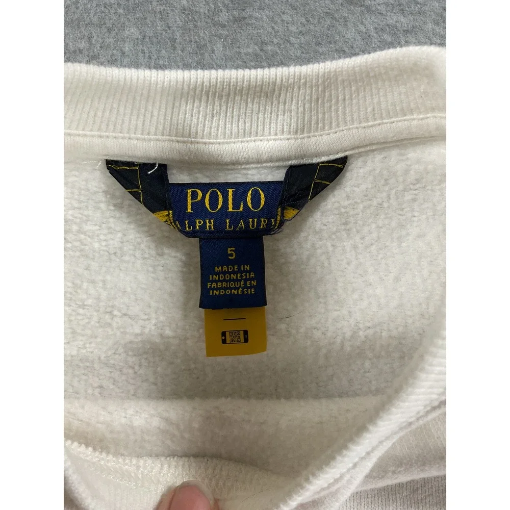Polo Ralph Lauren Girls Cream Ruffle Sweatshirt Dress Chambray Skirt Size 5 2730